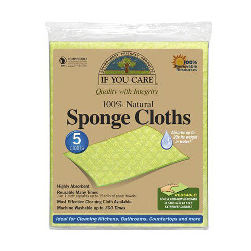 If You Care 100% Natural Sponge Cloths for Cleaning Kitchens, Bathrooms, Countertops, 5 Ea